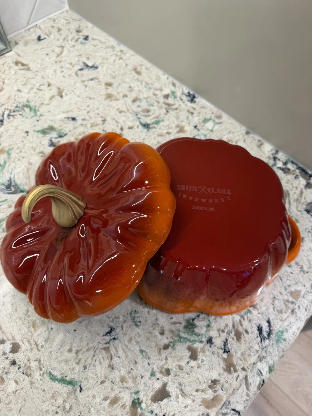 Pumpkin-Shaped Ceramic Casserole in Rich Orange with Gold Stem
